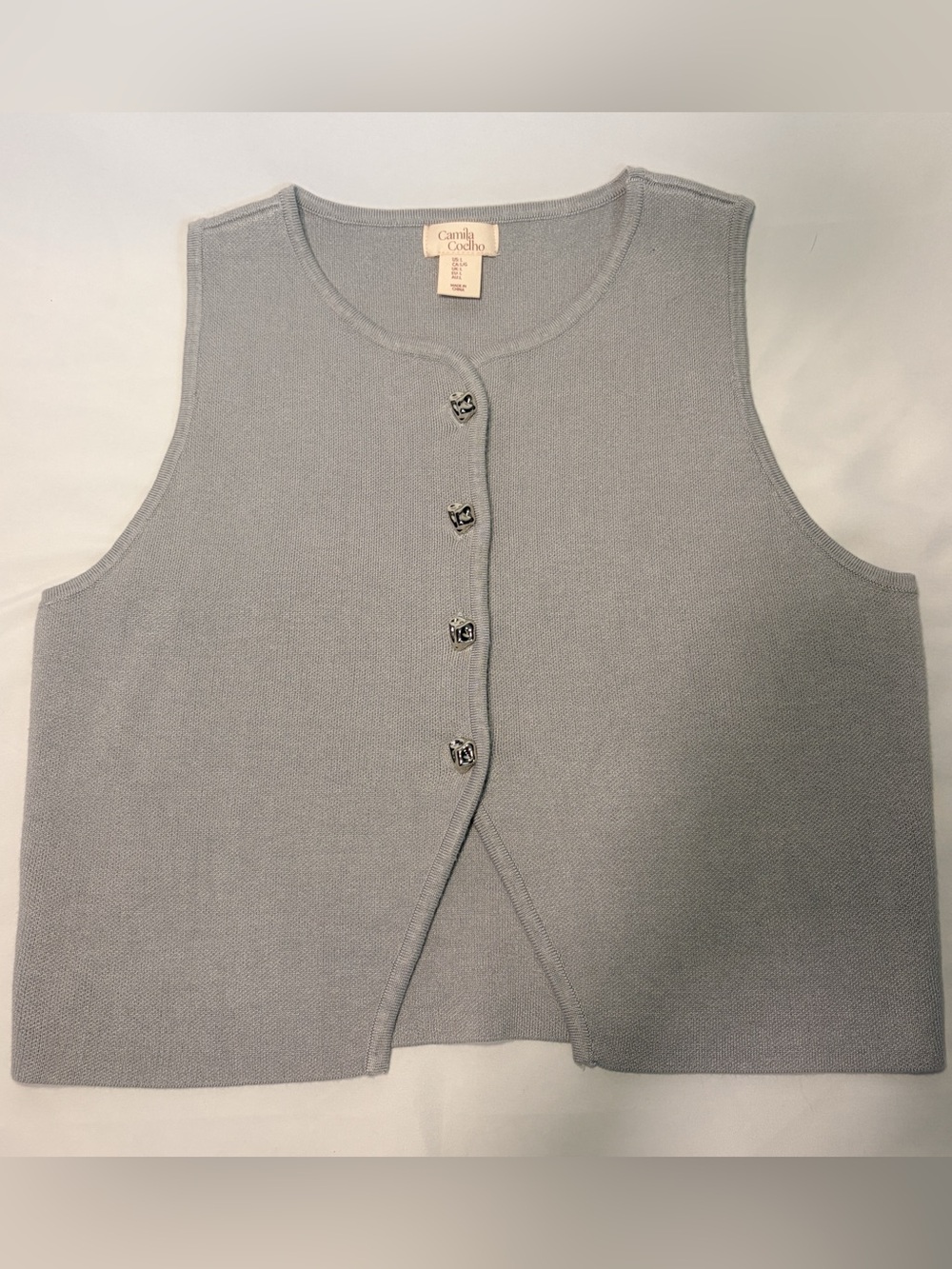 Camila Coelho Light Gray Knit Button Front Vest Top
